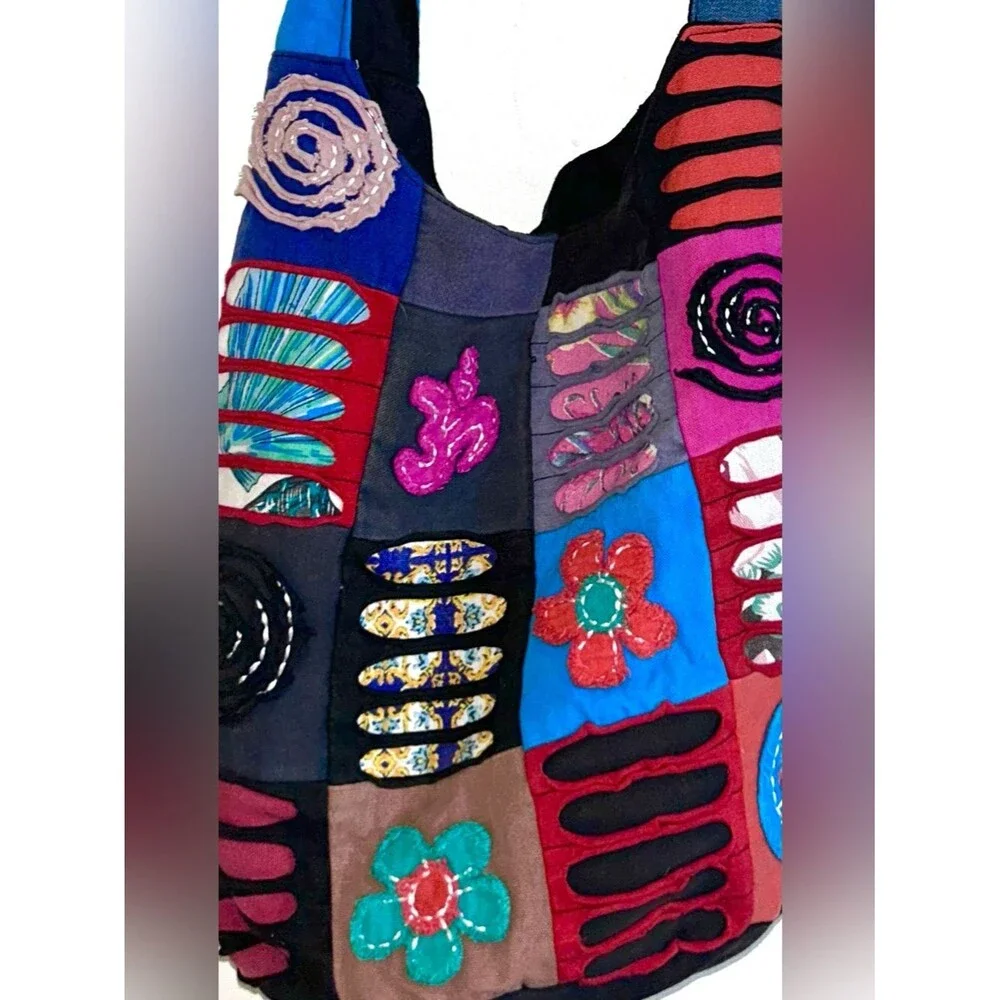 Boho Hobo Hippie Patchwork Shoulder Bag Om Peace Sign Made in India Festival NEW